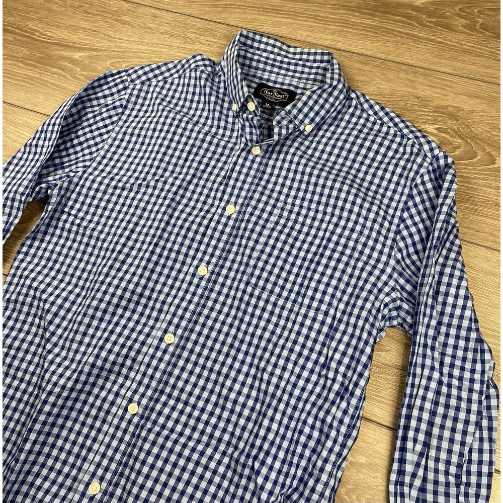 Nat Nast Men's Long Sleeve Gingham Check Button Down Shirt Blue Size Medium